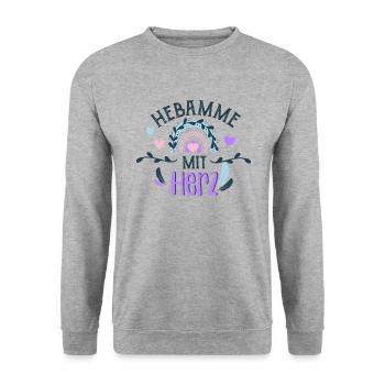 Hebamme mit Herz Geschenk - Unisex Pullover - Weißgrau meliert - Vorne - Alina (178cm) & Michal (187cm)