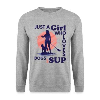 SUP stand up paddling dog Juste une fille qui aime - Sweat-shirt Unisexe - gris chiné - Devant - Alina (178cm) & Michal (187cm)