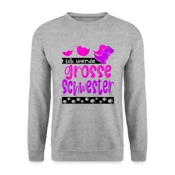Ich werde grosse Schwester - Bald Schwester - Unisex Pullover - Weißgrau meliert - Vorne - Alina (178cm) & Michal (187cm)