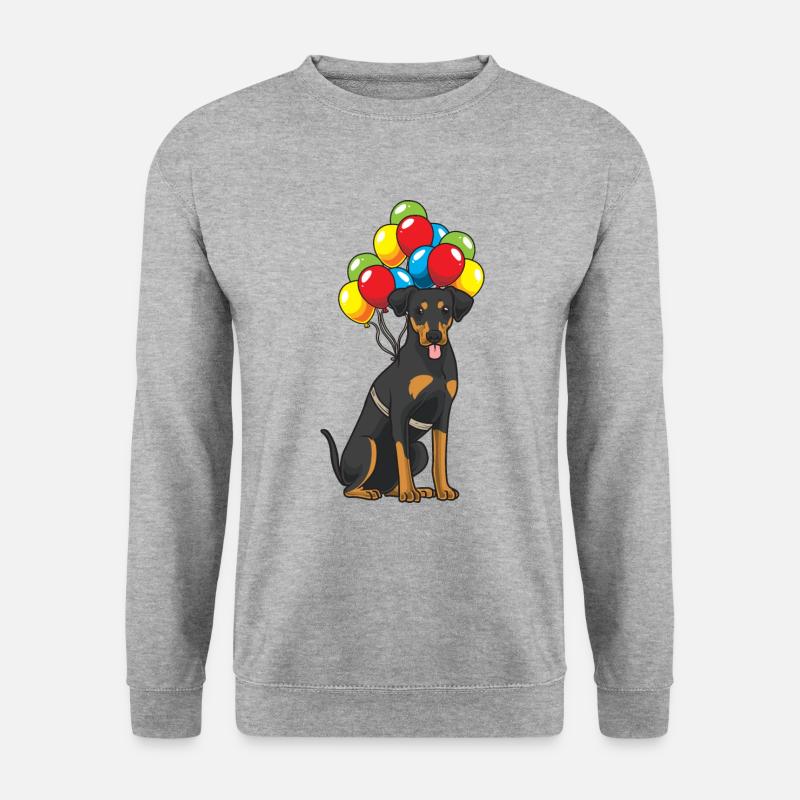 Deutscher Pinscher Hund mit Luftballons - Unisex Pullover - Weißgrau meliert