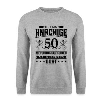 50 Geburtstag Mann - Unisex Pullover - Weißgrau meliert - Vorne - Alina (178cm) & Michal (187cm)