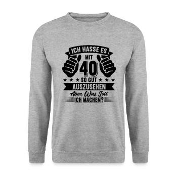 40. Geburtstag - Unisex Pullover - Weißgrau meliert - Vorne - Alina (178cm) & Michal (187cm)