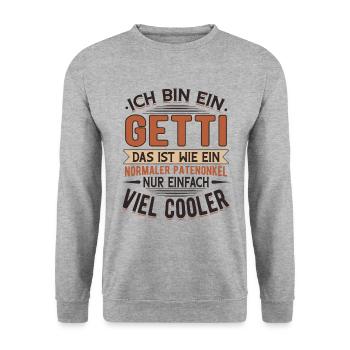 Getti Patenonkel Taufpate - Unisex Pullover - Weißgrau meliert - Vorne - Alina (178cm) & Michal (187cm)