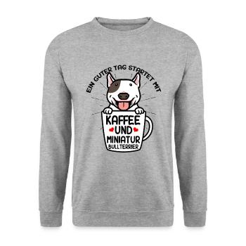 Miniature Bull Terrier Miniatur Bullterrier Kaffee - Unisex Pullover - Weißgrau meliert - Vorne - Alina (178cm) & Michal (187cm)