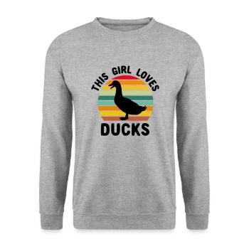 Ente Quitscheente Erpel Enten Gelbe Gummiente - Unisex Pullover - Weißgrau meliert - Vorne - Alina (178cm) & Michal (187cm)