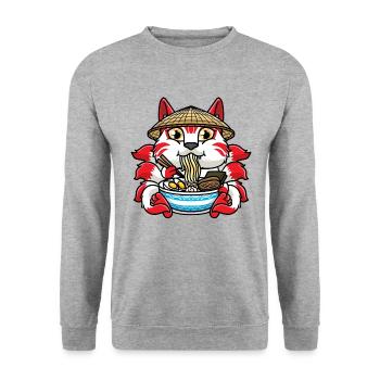 Kitsune Isst Ramen-nudeln Anime - Unisex Pullover - Weißgrau meliert - Vorne - Alina (178cm) & Michal (187cm)