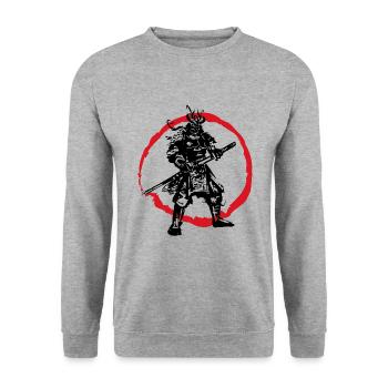 Samurai Japanischer Krieger Blutmond Design - Unisex Pullover - Weißgrau meliert - Vorne - Alina (178cm) & Michal (187cm)