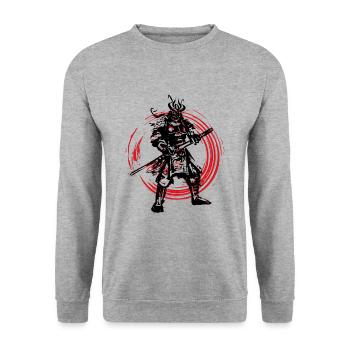 Samurai Japanischer Krieger Blutmond Design - Unisex Pullover - Weißgrau meliert - Vorne - Alina (178cm) & Michal (187cm)