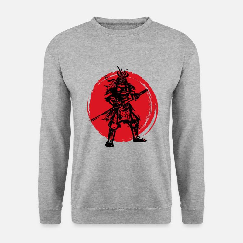 Samurai Japanischer Krieger Blutmond Design - Unisex Pullover - Weißgrau meliert