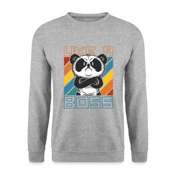 Comme un patron - Drôle de dessin animé Panda Bear Saying - Sweat-shirt Unisexe - gris chiné - Devant - Alina (178cm) & Michal (187cm)