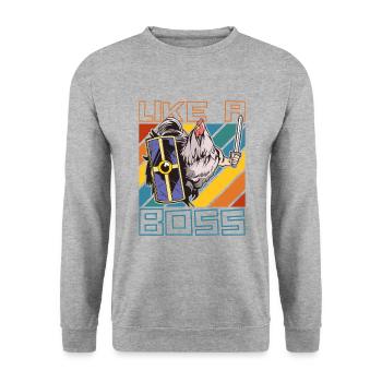 Comme un patron - Drôle de chevalier de poulet disant - Sweat-shirt Unisexe - gris chiné - Devant - Alina (178cm) & Michal (187cm)