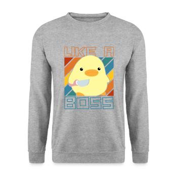 Comme un patron - Ente mit Messer Duck with Knife Meme - Sweat-shirt Unisexe - gris chiné - Devant - Alina (178cm) & Michal (187cm)