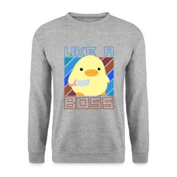 Comme un patron - Ente mit Messer Duck with Knife Meme - Sweat-shirt Unisexe - gris chiné - Devant - Alina (178cm) & Michal (187cm)