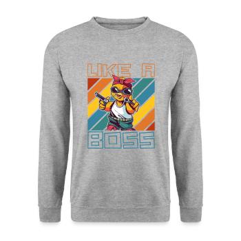 Like a Boss - Drôle de poussin gangster avec un dicton - Sweat-shirt Unisexe - gris chiné - Devant - Alina (178cm) & Michal (187cm)