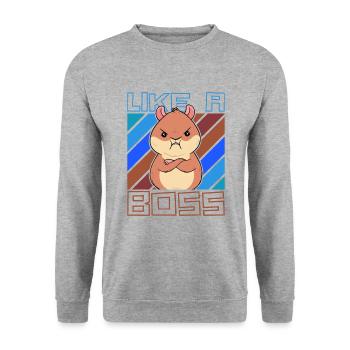 Like a Boss - Funny Cartoon Hamster Saying - Unisex Sweatshirt - salt & pepper - Front - Alina (178cm) & Michal (187cm)