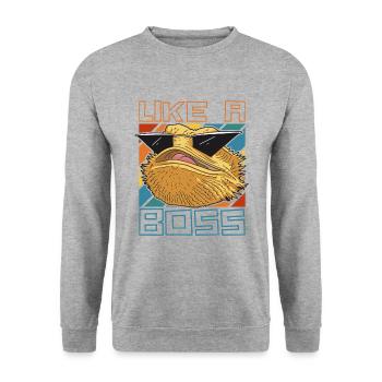 Like a Boss - Drôle d’iguane avec des lunettes de soleil - Sweat-shirt Unisexe - gris chiné - Devant - Alina (178cm) & Michal (187cm)