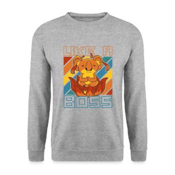 Like a Boss - Meditating Koala Bear Saying - Unisex Sweatshirt - salt & pepper - Front - Alina (178cm) & Michal (187cm)