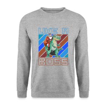 Like a Boss - Le Père Noël monte sur T-Rex - Sweat-shirt Unisexe - gris chiné - Devant - Alina (178cm) & Michal (187cm)