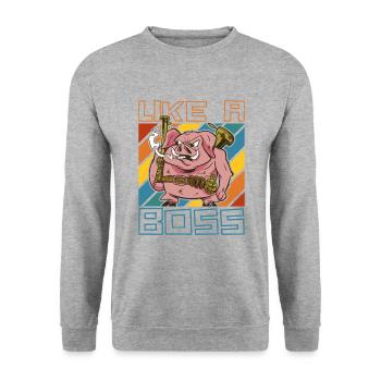 Like a Boss Funny Pig Ready for Battle - Unisex Sweatshirt - salt & pepper - Front - Alina (178cm) & Michal (187cm)