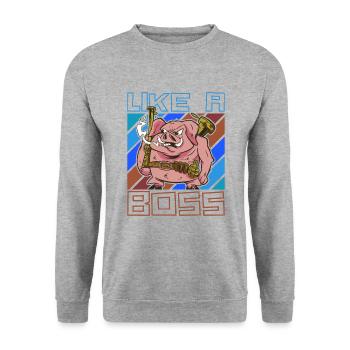 Like a Boss Funny Pig Ready for Battle - Unisex Sweatshirt - salt & pepper - Front - Alina (178cm) & Michal (187cm)