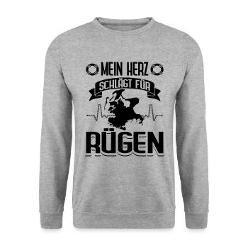 Mein Herz Schlägt Für Rügen Rugia Ostsee - Unisex Pullover - Weißgrau meliert - Vorne - Alina (178cm) & Michal (187cm)