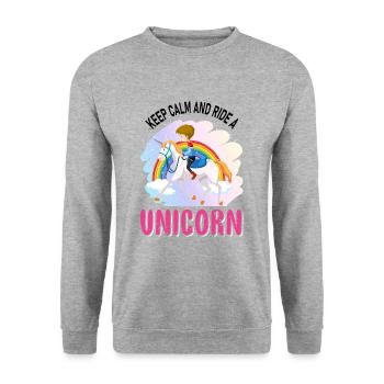 Restez calme et montez une licorne licorne - Sweat-shirt Unisexe - gris chiné - Devant - Alina (178cm) & Michal (187cm)