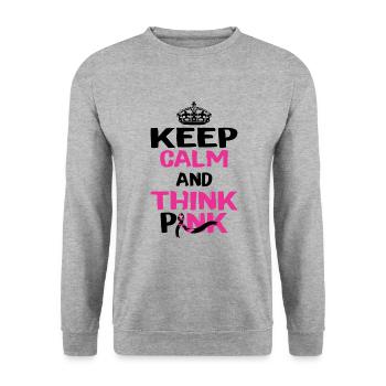 Ruhe bewahren und rosa denken - Unisex Pullover - Weißgrau meliert - Vorne - Alina (178cm) & Michal (187cm)