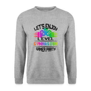 Level GYMNASIUM keep calm and game on - Unisex Pullover - Weißgrau meliert - Vorne - Alina (178cm) & Michal (187cm)