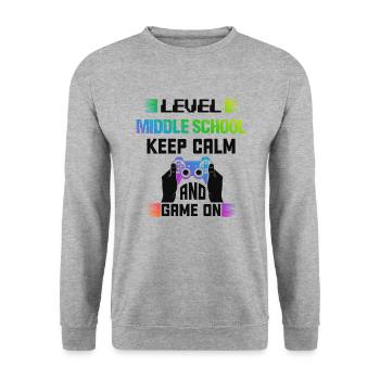 Level MIDDLE SCHOOL keep calm and game on - Unisex Sweatshirt - salt & pepper - Front - Alina (178cm) & Michal (187cm)