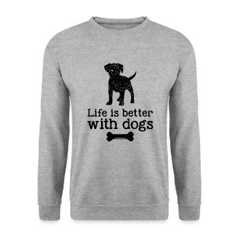 La vie est meilleure avec les chiens - Sweat-shirt Unisexe - gris chiné - Devant - Alina (178cm) & Michal (187cm)