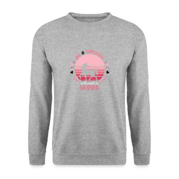 Sei ein Einhorn im Feld der Pferde Unicorn - Unisex Pullover - Weißgrau meliert - Vorne - Alina (178cm) & Michal (187cm)