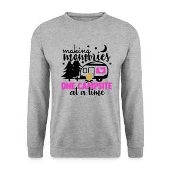 Camping Erinnerungen Natur Outdoor Berge - Unisex Pullover - Weißgrau meliert - Vorne - Alina (178cm) & Michal (187cm)