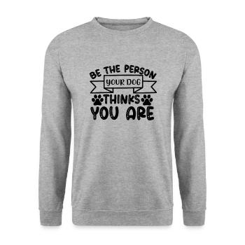 Sei die Person, für die dich dein Hund hält - Unisex Pullover - Weißgrau meliert - Vorne - Alina (178cm) & Michal (187cm)