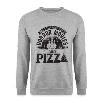 Juste un garçon qui aime les films d’horreur et la pizza - Sweat-shirt Unisexe - gris chiné - Devant - Alina (178cm) & Michal (187cm)