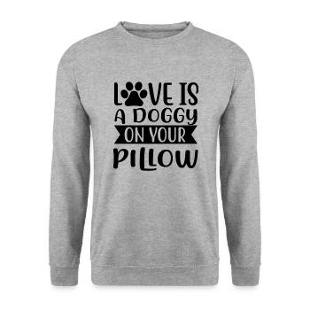 Liebe ist ein Hündchen auf Deinem Kopfkissen - Unisex Pullover - Weißgrau meliert - Vorne - Alina (178cm) & Michal (187cm)