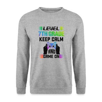 Level 7TH GRADE keep calm and game on - Unisex Sweatshirt - salt & pepper - Front - Alina (178cm) & Michal (187cm)