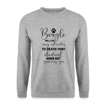 Sei die Person, für die dich dein Hund hält - Unisex Pullover - Weißgrau meliert - Vorne - Alina (178cm) & Michal (187cm)