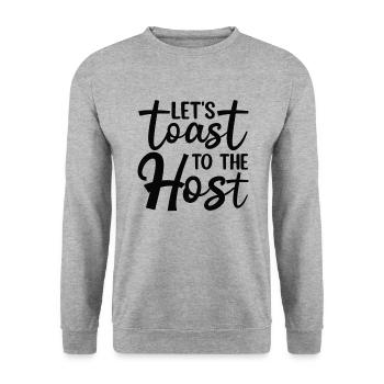 Lasst uns auf den Gastgeber anstoßen - Unisex Pullover - Weißgrau meliert - Vorne - Alina (178cm) & Michal (187cm)