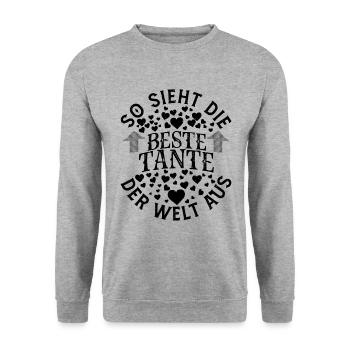 So Sieht Die Beste Tante der Welt Aus Tantchen - Unisex Pullover - Weißgrau meliert - Vorne - Alina (178cm) & Michal (187cm)