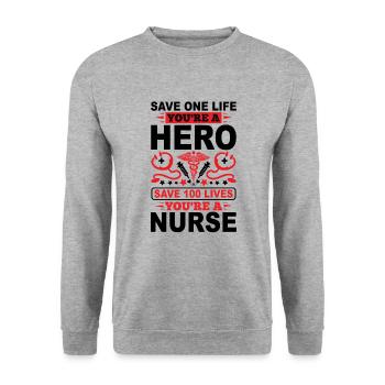 Save a Life Hero 100 Life Nurse - Unisex Sweatshirt - salt & pepper - Front - Alina (178cm) & Michal (187cm)