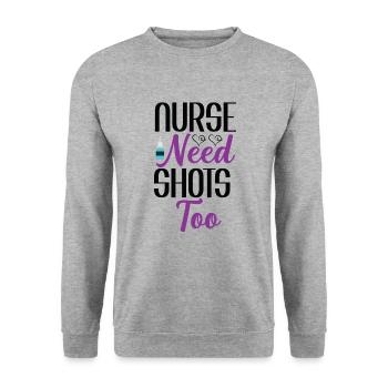 Krankenschwester braucht auch Shots - Unisex Pullover - Weißgrau meliert - Vorne - Alina (178cm) & Michal (187cm)