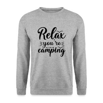 Entspannen, auf dem Campingplatz Wandershirt - Unisex Pullover - Weißgrau meliert - Vorne - Alina (178cm) & Michal (187cm)