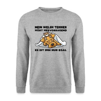 Welsh Terrier Hund Mit Kuscheltier Schlaf - Unisex Pullover - Weißgrau meliert - Vorne - Alina (178cm) & Michal (187cm)