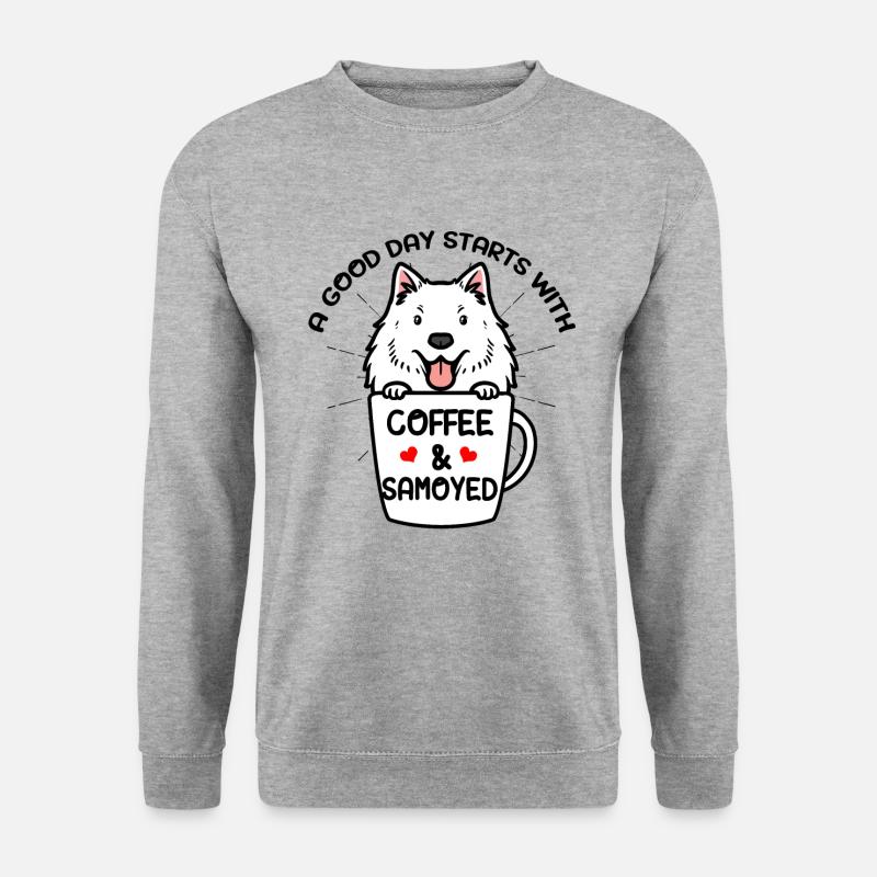 Café et chien Samoyède Samoyedenspitz - Sweat-shirt Unisexe - gris chiné