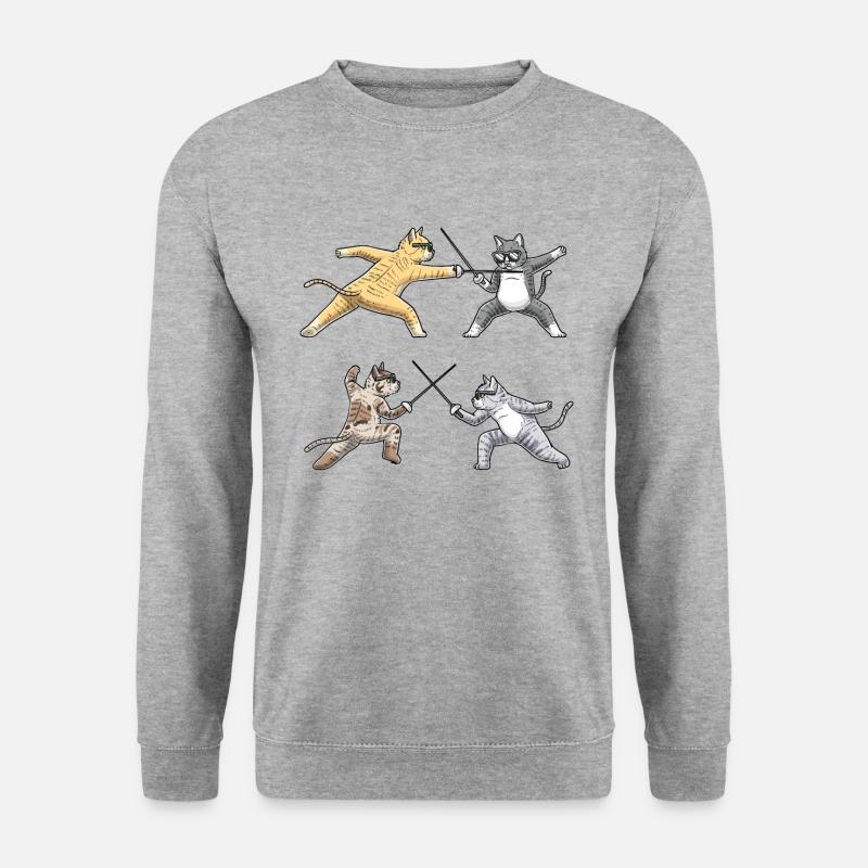 Fechten Katze Fechter degenkämpferfechter - Unisex Pullover - Weißgrau meliert