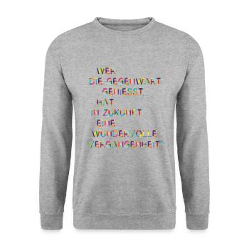 Gegenwart Zukunft Vergangenheit Lustige Sprüche - Unisex Pullover - Weißgrau meliert - Vorne - Alina (178cm) & Michal (187cm)