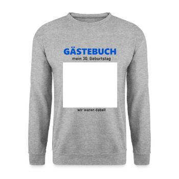 30. Geburtstag Gästebuch zum unterschreiben lustig - Unisex Pullover - Weißgrau meliert - Vorne - Alina (178cm) & Michal (187cm)