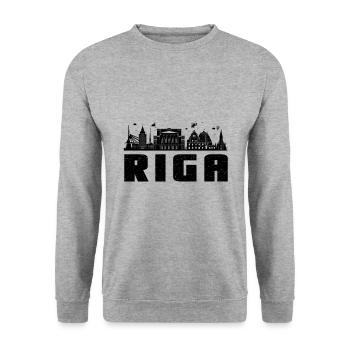 Riga Stadt Portrait und Urlaubsziel Geschenk - Unisex Pullover - Weißgrau meliert - Vorne - Alina (178cm) & Michal (187cm)