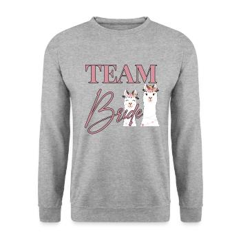 Team Bride Braut Alpaka Lama JGA Hochzeit - Unisex Pullover - Weißgrau meliert - Vorne - Alina (178cm) & Michal (187cm)
