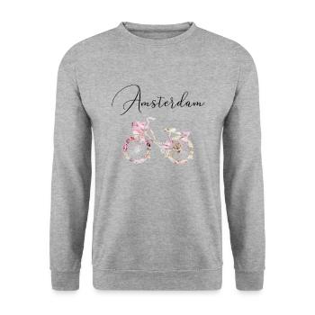 Amsterdam Holland vélo fleurs terre - Sweat-shirt Unisexe - gris chiné - Devant - Alina (178cm) & Michal (187cm)